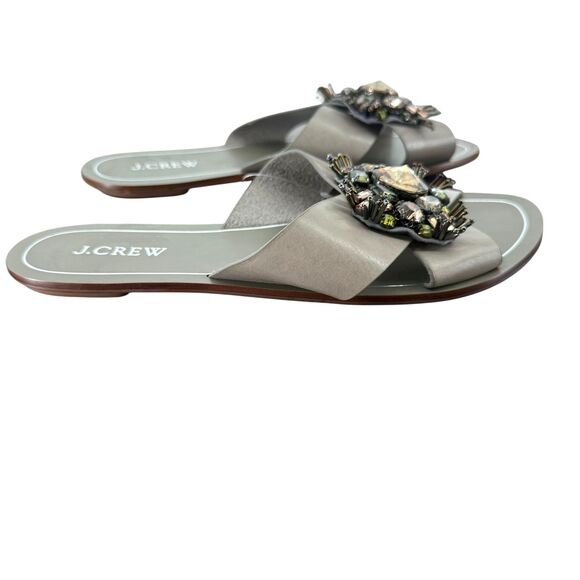 J. Crew Cyrpus Sandals Women's 8 Gray Leather Jeweled Flat Slide C6420 HTF NWT - Picture 6 of 16